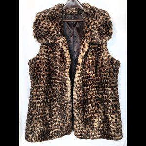 Gorgeous Sz XL DENNIS BASSO Leopard Print Brown & Tan Womens Lined Faux Fur Vest